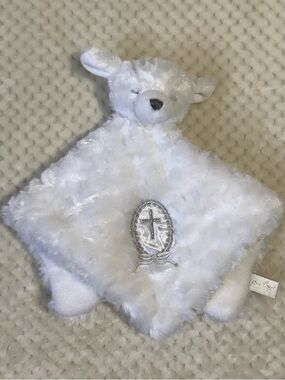 Blankets and Beyond White Lamb Lovey 13in Baby Security Blanket w Cross